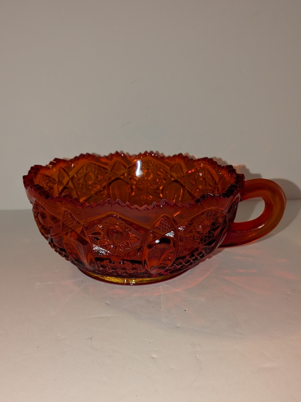 Vintage LE Smith Quintec Amberina (Red) MCM Dish Cut Glass with Handle
